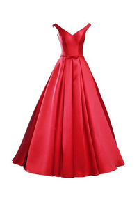 Anneprom Simple V-Neck Bowknot Lace-Up Red Prom Dress Bridesmaid Dress APB0063