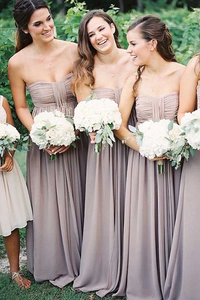 Anneprom Strapless Floor-Length Grey Chiffon Bridesmaid Dress With Ruched APB0065