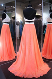 Anneprom A-Line Halter Chiffon Sweep Train Backless Two Piece Prom Dresses APP0133
