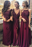 Anneprom V-Neck Floor-Length Grape Chiffon Bridesmaid Dress Wtih Split APB0072