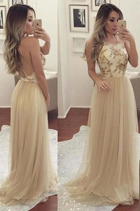Anneprom Elegant Tulle Open Back Long Prom Dresses Party Dresses APP0137
