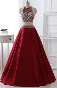 Anneprom Two Pieces Burgundy Prom Dress Bridal Party Dresses APP0025