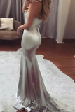 Anneprom Mermaid Sweetheart Sweep Train Satin Prom Dress With Beading APP0138