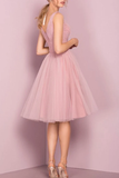 Anneprom Cute V Neck Knee Length Pink Homecoming Dress Short Prom Dresses APP0141