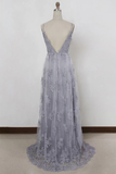 Anneprom Spaghetti Straps Sweep Train Backless Lavender Tulle Prom Dress APP0142