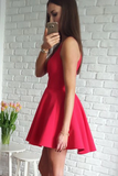 Anneprom A-Line V-Neck Sleeveless Short Red Satin Homecoming Dress APP0146