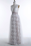 Anneprom A-Line Deep V-Neck Floor-Length Sleeveless Tulle Prom Dress Evening Dress APP0154