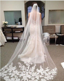 Ivory Lace Edge Chapel Length Wedding Veils, Bridal Veil APWV0001
