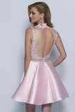 Anneprom Neckline Keyhole A-Line Pink Satin Homecoming Dresses APP0160
