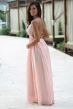 Anneprom A-Line Spaghetti Straps Backless Pink Chiffon Prom Dress With Lace APP0162
