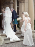 Anneprom Elegant Long Chiffon Bridesmaid Dress Open Back Sash Lace Top APB0102