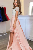 Anneprom Sleeves Detachable Train Pearl Pink Prom Dress Evening Dress With Lace APP0168