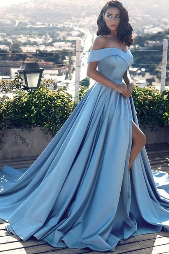 Anneprom A-Line Glamorous Off-The-Shoulder Long Evening Dress With Slit APP0170