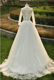 Anneprom High Quality V-Neck Floor Length Wedding Dresses With Long Sleeves APW0015