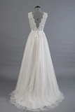 Anneprom High Quality V-Neck Floor Length Chiffon Wedding Dress With Appliques APW0016