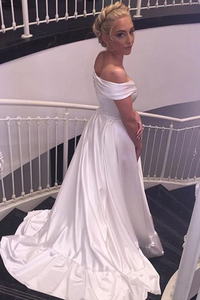 Anneprom Sweetheart Off The Shoulder White Long Wedding Dress With Train APW0017