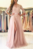 Anneprom Elegant Half-Sleeve Split Lace Long Evening Dress Prom Dresses APP0183