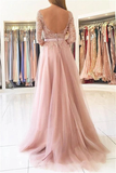Anneprom Elegant Half-Sleeve Split Lace Long Evening Dress Prom Dresses APP0183