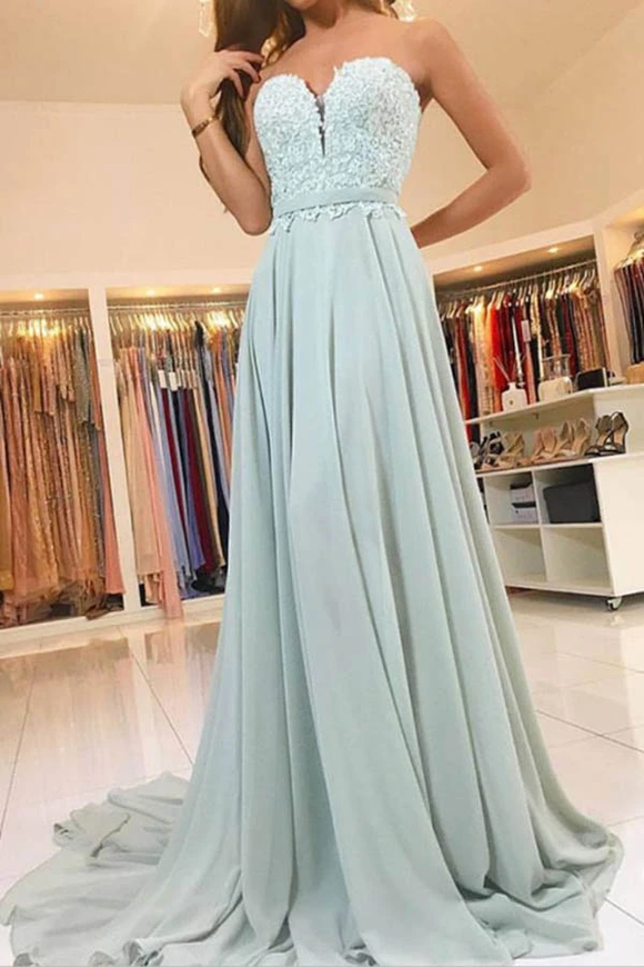Anneprom Elegant Sweetheart Lace Evening Dress Long Chiffon Prom Dress APP0184