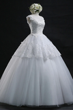 Anneprom Scoop Long Lace-Up Tulle Wedding Dress Ball Gown With Appliques APW0019
