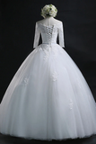 Anneprom Scoop Ball Gown Bateau Long Tulle Wedding Dress With Lace APW0020