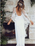 Anneprom Sheath V-Neck Backless Wraps Lace Beach Wedding Dress with Split APW0122