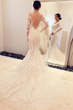 Anneprom Charming Off The Shoulder Long Sleeves Lace Mermaid Wedding Dress APW0025