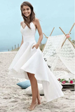 Anneprom Straps High Low Ivory Satin Sleeveless Backless Prom Dress APP0201