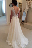 Anneprom A-Line Lace Top Backless Long Beach Wedding Dress Ball Gowns APW0028