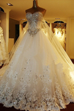 Anneprom Sweetheart Ball Gown Watteau Train Wedding Dress With Appliques Beading APW0029