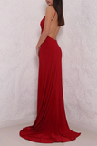 Anneprom Deep V Neck High Slit Backless Red Prom Dresses Evening Dresses APP0219