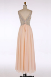 Anneprom V-Neck Chiffon Beading Blush Pink Evening/Prom Dresses APP0033