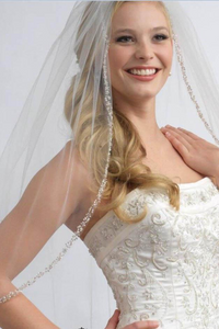 One Layer Fingertip Beading Edge Wedding Veil with Crystals and Sequins APWV0018