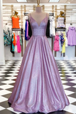 Anneprom A-Line V-Neck Spaghetti Straps Purple Prom/Evening Dress With Pockets APP0012