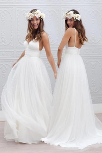 Anneprom Simple V-Neck Floor-Length Wedding Dress With Ruched Sash APPW0002