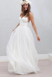 Anneprom Simple V-Neck Floor-Length Wedding Dress With Ruched Sash APPW0002