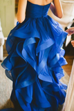 Anneprom Sexy Sweethear Strapless Blue Organza Prom Dresses APP0038