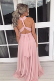 Anneprom A-Line Halter Pink Chiffon Long Bridesmaid Dress 4 Bridesmaid APB0001