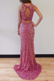 Anneprom Two-Piece Mermaid Scoop Sleeveless Prom Dresses With Sequins APP0042