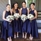 Anneprom A-Line Jewel Floor-Length Navy Blue Sleeveless Satin Bridesmaid Dress APB0004