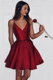 Anneprom Burgundy Cute Simple Spaghetti Straps Homecoming Dress Party Dress APH0001