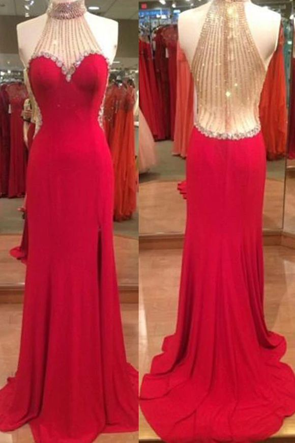 Anneprom Red Floor-Length Prom Dress With Beading Rhinestones APP0045