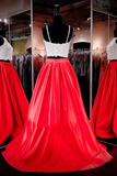 Anneprom Two-Piece Square Neck Red Prom Dresses Evening Dresses APP0046