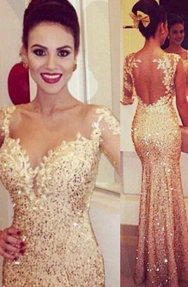 Anneprom Mermaid Sweetheart Gold Backless Evening/Prom Dresses APP0048