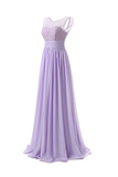 Anneprom Chiffon Long Prom Dress Scoop Bridesmaid Dress Lace APB0006