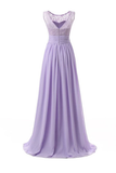 Anneprom Chiffon Long Prom Dress Scoop Bridesmaid Dress Lace APB0006