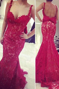 Anneprom Mermaid Lace Red Prom Dresses Evening Gown Party Dressess APP0051