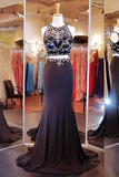 Anneprom Two Piece Mermaid Black Prom Dresses Evening Dresses With Beading APP0055