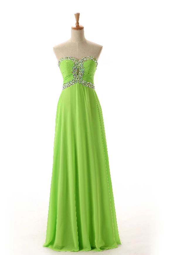 Anneprom Sweetheart Sleeveless Backless Chiffon Green Prom Dress APB0009