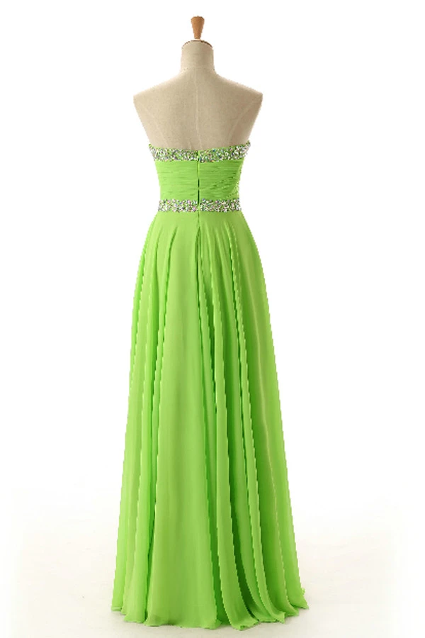 neon green bridesmaid dresses Anneprom Sweetheart Sleeveless Backless Chiffon Green Prom Dress APB00
